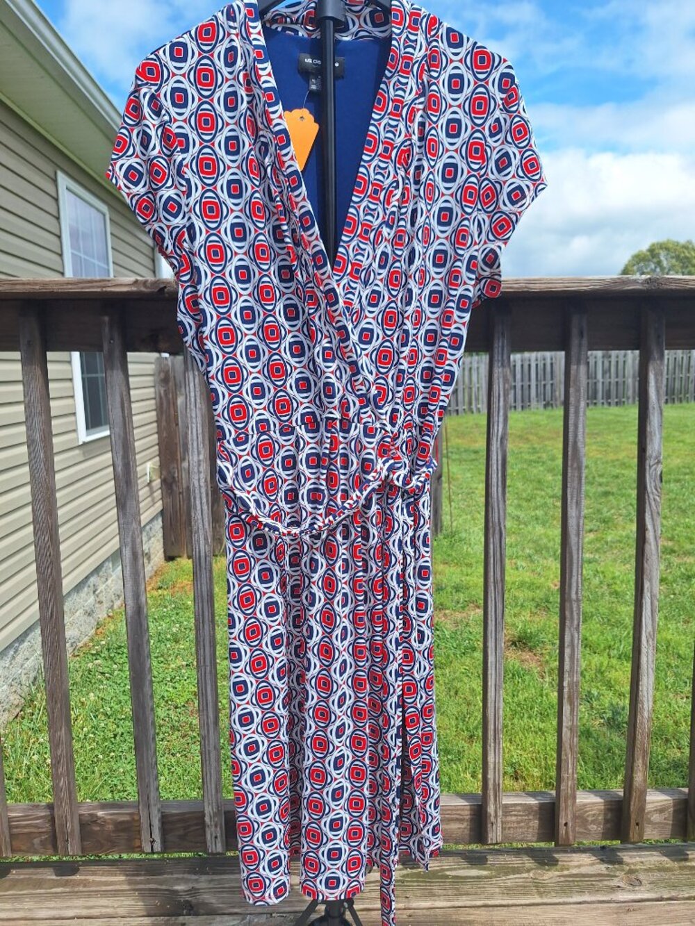70's Retro Influence Geometric Print Wrap Dress Sz XL